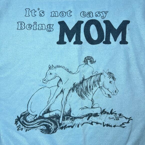 Vintage 80s Size XXL Blue Its Not Easy Being Mom Horse Sweatshirt Equestrian - Picture 2 of 12